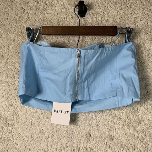BARDOT NWT‎ Blue Jada Twist Crop Top Strapless Women’s Size Large Shirt Blouse - Picture 3 of 6
